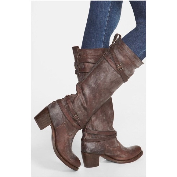 FRYE Taupe Suede JANE Strappy Knee High Boots sz 8 - Picture 2 of 12